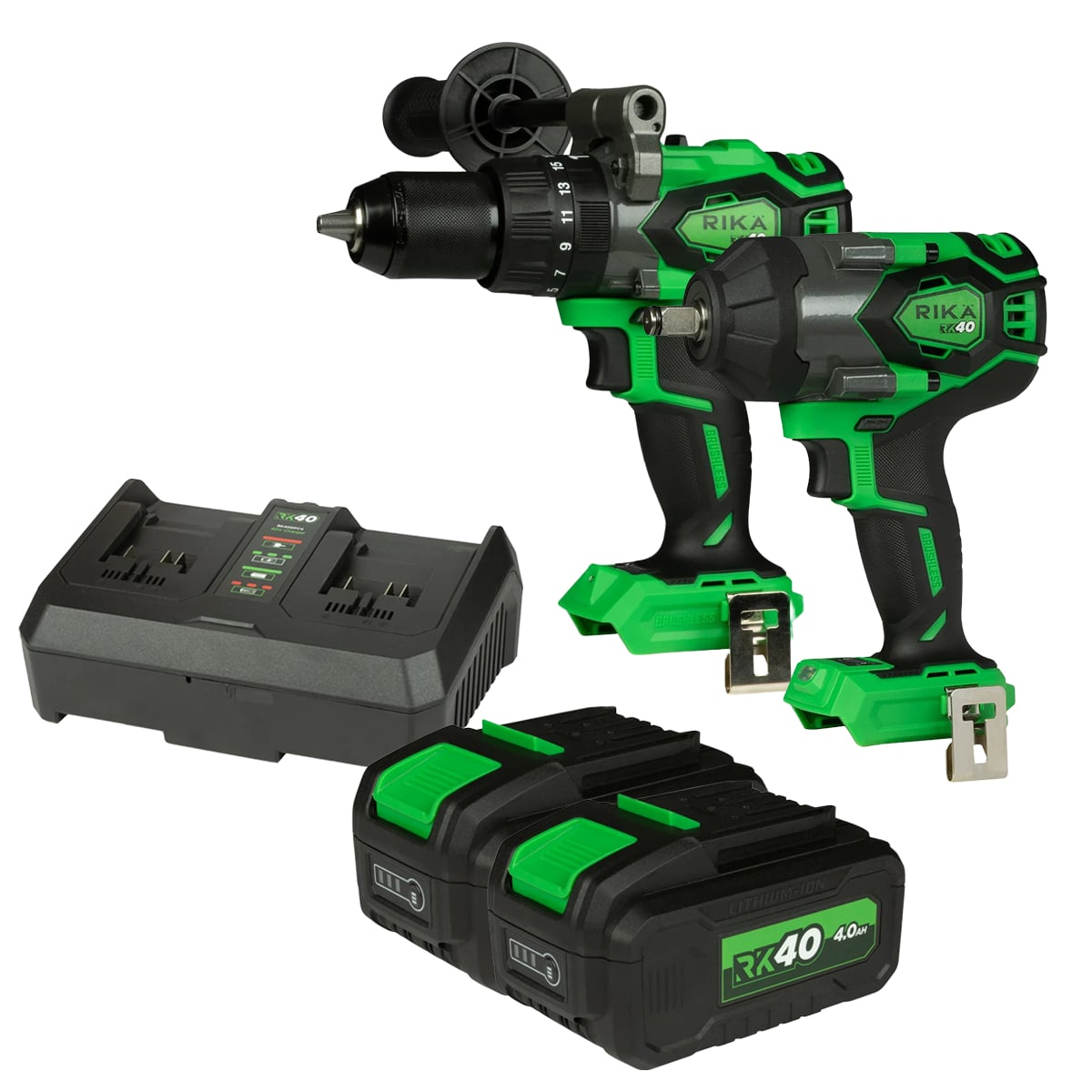 Rikä RK40 40V High‑Torque Kit | 150Nm Drill + 1000Nm Impact | Brushless | 2x 4.0Ah Batteries
